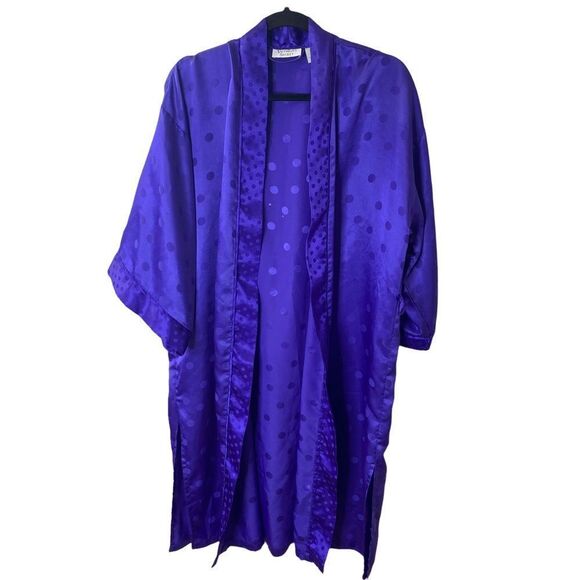 Vintage Victoria’s Secret Gold Label Purple Polkadot Night Robe - Picture 1 of 3